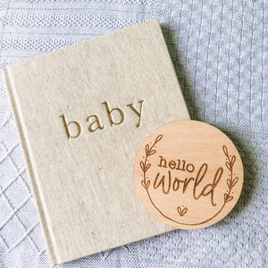 Hello World Baby Announcement Floral Wreath Design (New Baby Arrival, Newborn Photo Prop)