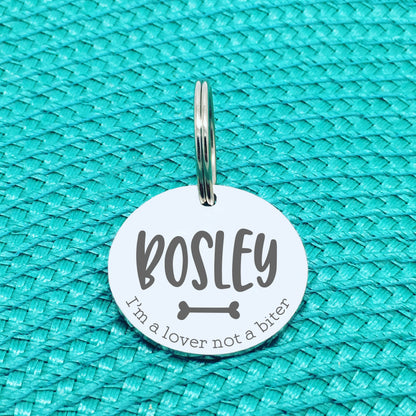 Engraved Custom Pet Tag I'm A Lover Not A Biter Design (Personalised Dog Tag)