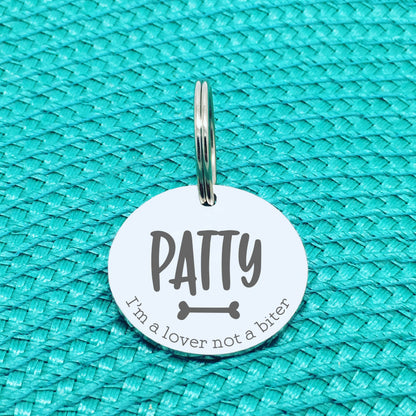 Engraved Custom Pet Tag I'm A Lover Not A Biter Design (Personalised Dog Tag)