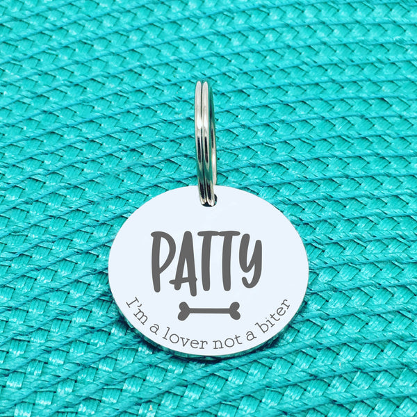 Engraved Custom Pet Tag I'm A Lover Not A Biter Design (Personalised Dog Tag)