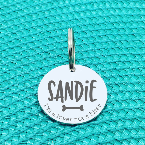 Engraved Custom Pet Tag I'm A Lover Not A Biter Design (Personalised Dog Tag)