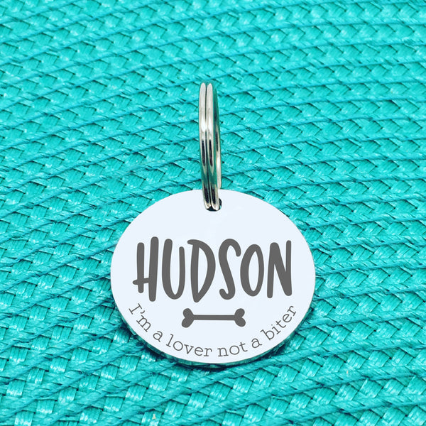 Engraved Custom Pet Tag I'm A Lover Not A Biter Design (Personalised Dog Tag)