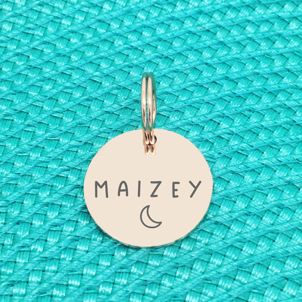 Simple Rose Gold Moon Design Personalised Pet Name Tag