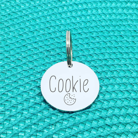 Cute Cookie Personalised Pet Name Tag Engraved Silver or Rose Gold