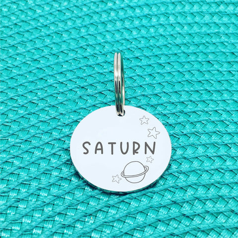 Personalised Double Sided Dog Tag, Cat Tag, Available in Silver or Rose Gold, Double Sided Engraving, Premium Pet ID Tags made in Australia, Space and Planet Themed Dog Tag