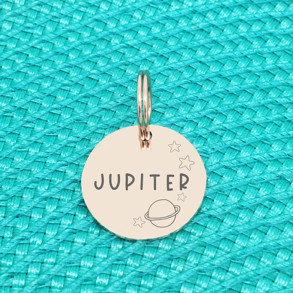Personalised Double Sided Dog Tag, Cat Tag, Available in Silver or Rose Gold, Double Sided Engraving, Premium Pet ID Tags made in Australia, Space and Planet Themed Dog Tag