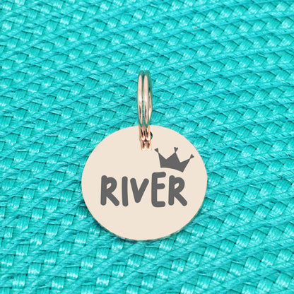 Double Sided Engraved Silver Rose Gold Dog Name Tag, Personalised ID Tag, Custom Dog Name Tag, Dog Tag with Crown