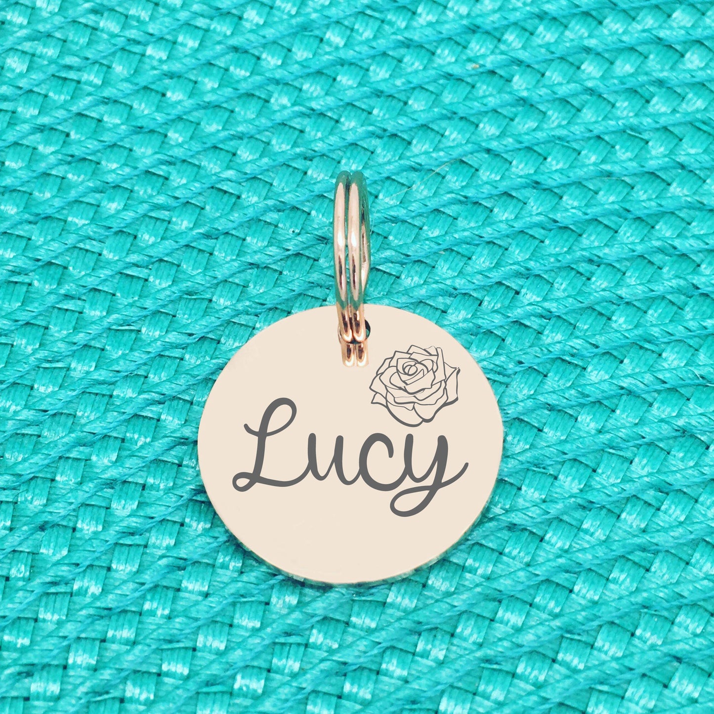 Double Sided Engraved Silver Rose Gold Dog Name Tag, Personalised ID Tag, Custom Dog Name Tag, Flower Dog Tag, Engraved Dog Tag Floral Design