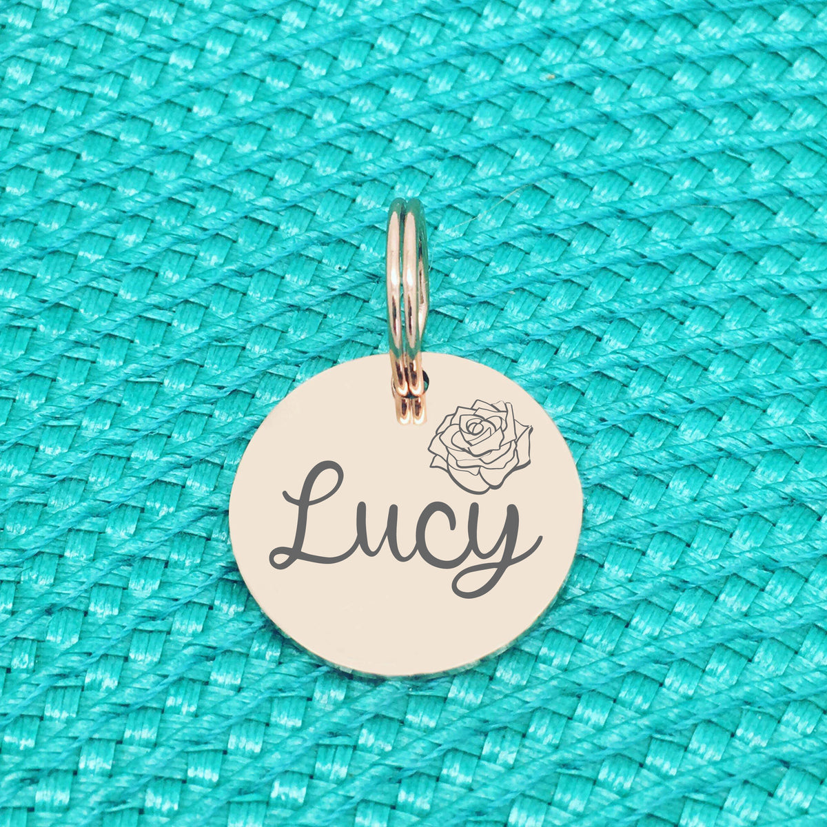 Double Sided Engraved Silver Rose Gold Dog Name Tag, Personalised ID Tag, Custom Dog Name Tag, Flower Dog Tag, Engraved Dog Tag Floral Design