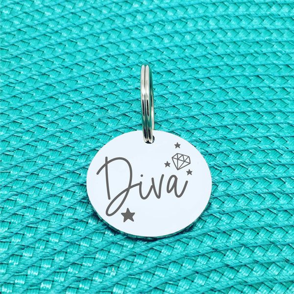 Double Sided Engraved Silver Rose Gold Dog Name Tag, Personalised ID Tag, Custom Dog Name Tag