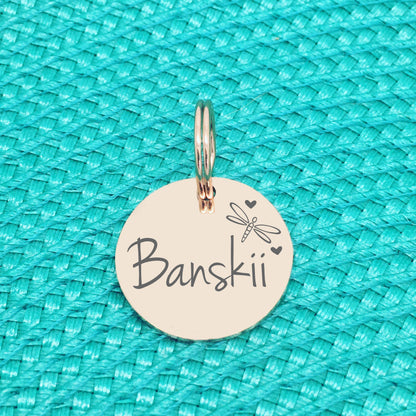 Double Sided Engraved Silver Rose Gold Dog Name Tag, Personalised ID Tag, Custom Dog Name Tag, Dragonfly Dog Tag, Dog Collar Name Tag, Pet ID Tags for Dogs and Cats