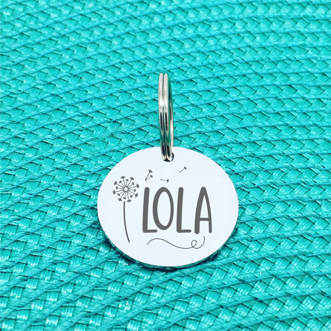 Double Sided Engraved Silver Rose Gold Dog Name Tag, Personalised ID Tag, Custom Dog Name Tag, Dog Collar Tag, Dog ID Name Tag, Double Sided Personalised Dog Tag, Cute Custom Pet Tag, Cat Tag, Personlalised Cat Tags, Floral dandelion pet tag
