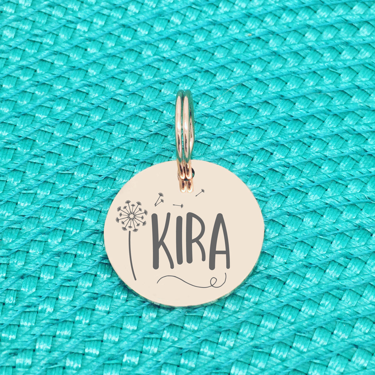 Double Sided Engraved Silver Rose Gold Dog Name Tag, Personalised ID Tag, Custom Dog Name Tag, Dog Collar Tag, Dog ID Name Tag, Double Sided Personalised Dog Tag, Cute Custom Pet Tag, Cat Tag, Personlalised Cat Tags, Floral dandelion pet tag