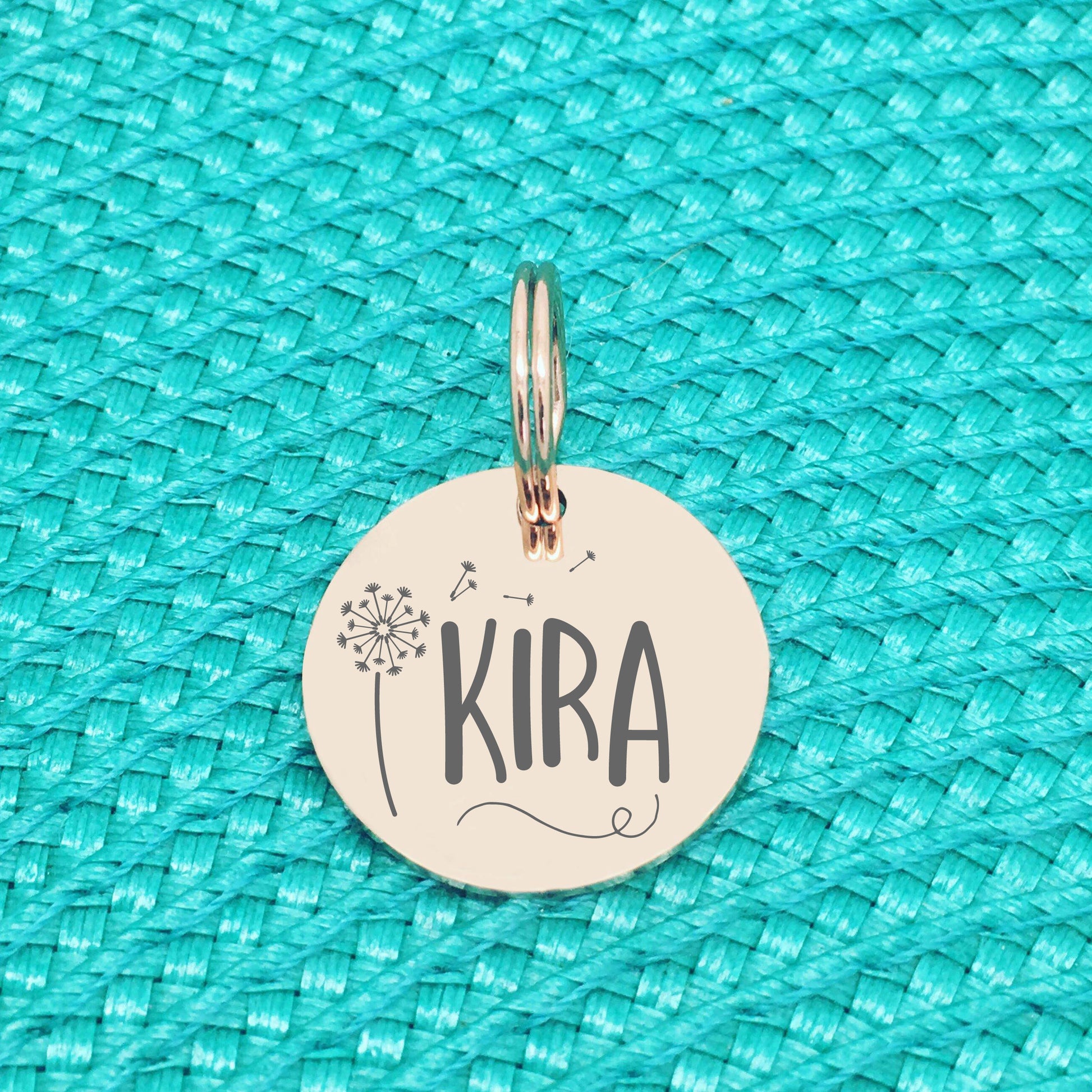 Double Sided Engraved Silver Rose Gold Dog Name Tag, Personalised ID Tag, Custom Dog Name Tag, Dog Collar Tag, Dog ID Name Tag, Double Sided Personalised Dog Tag, Cute Custom Pet Tag, Cat Tag, Personlalised Cat Tags, Floral dandelion pet tag