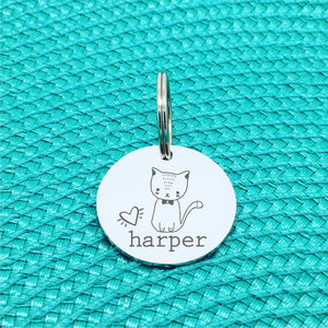 Custom Engraved Pet Name Tag (Personalised ID tag) - 'Harper' cute cat design