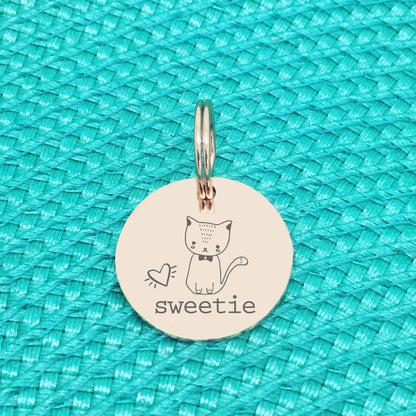 Custom Engraved Pet Name Tag (Personalised ID tag) - 'Harper' cute cat design