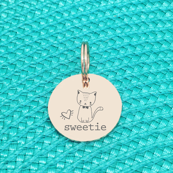 Custom Engraved Pet Name Tag (Personalised ID tag) - 'Harper' cute cat design