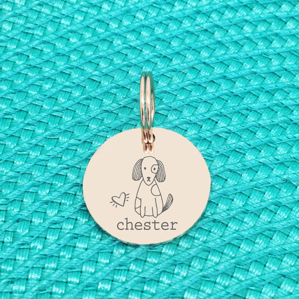 Double Sided Engraved Silver Rose Gold Dog Name Tag, Personalised ID Tag, Custom Dog Name Tag, Dog Collar Tag, Dog ID Name Tag, Double Sided Personalised Dog Tag, Cute Custom Pet Tag, Cute Dog Image personalised name tag