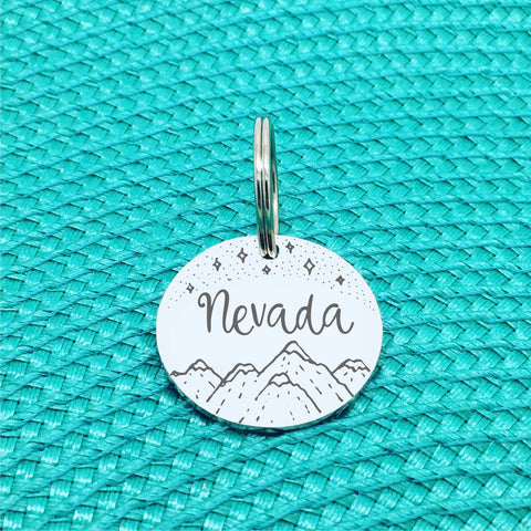 Custom Engraved Pet Name Tag (Personalised ID tag) - 'Nevada' mountain star design