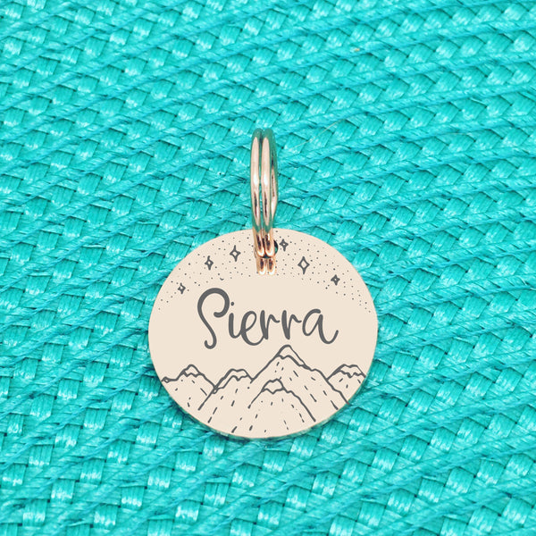 Custom Engraved Pet Name Tag (Personalised ID tag) - 'Nevada' mountain star design