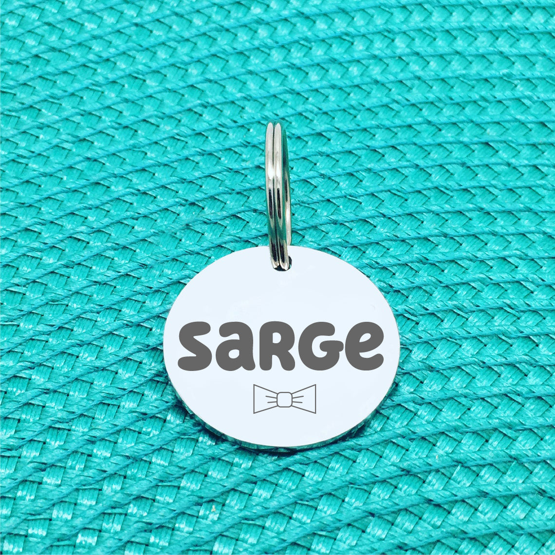 Custom Engraved Pet Name Tag (Personalised ID tag) - 'Sarge' Bow tie design