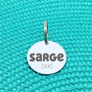 Custom Engraved Pet Name Tag (Personalised ID tag) - 'Sarge' Bow tie design