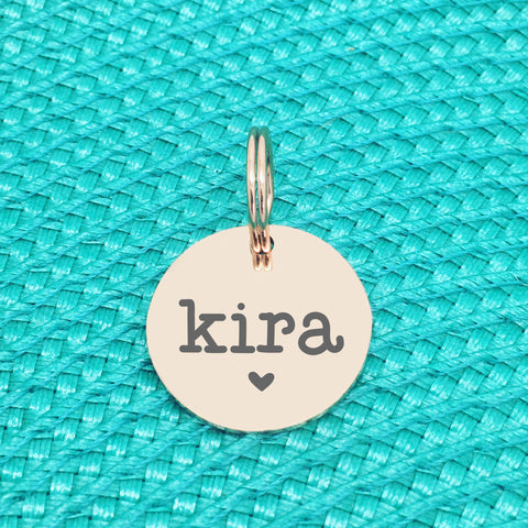 Custom Engraved Pet Name Tag (Personalised ID tag) - 'Kira' Solid heart design