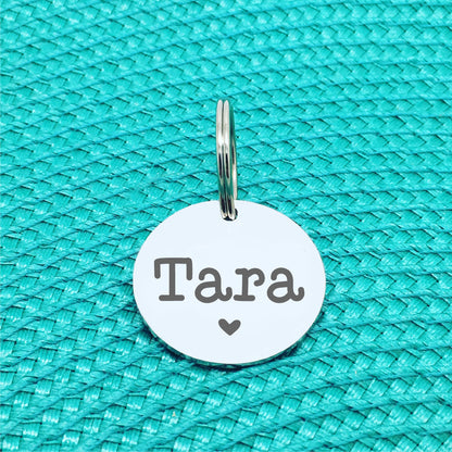 Custom Engraved Pet Name Tag (Personalised ID tag) - 'Kira' Solid heart design