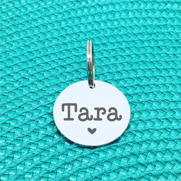 Custom Engraved Pet Name Tag (Personalised ID tag) - 'Kira' Solid heart design