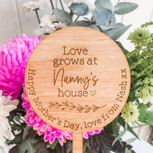 Personalised Planter Sign - Love grows at Nanny's House Wooden Planter Stick (Change Nanny to another name of your choosing)