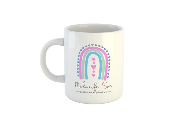 Personalised Midwife Mug, Compassionate Gifted Wise, Mug, Gift for Midwife, Custom Gift for Midwife, Personalised Midwife Gift, Rainbow Midwife Mug