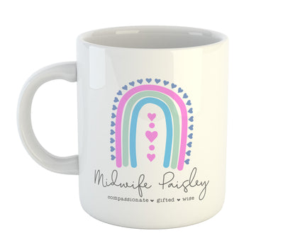 Personalised Midwife Mug, Compassionate Gifted Wise, Mug, Gift for Midwife, Custom Gift for Midwife, Personalised Midwife Gift, Rainbow Midwife Mug