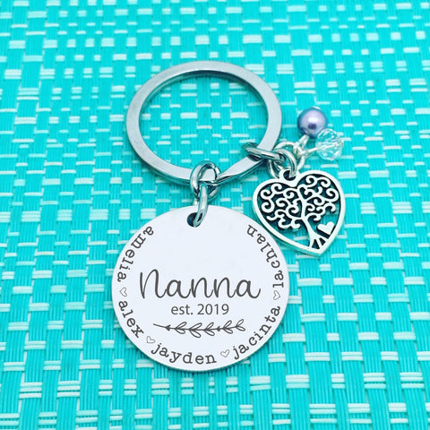 Nanna Established Personalised Keyring Tree Of Life Design (Change Nanna to another name of your choosing)