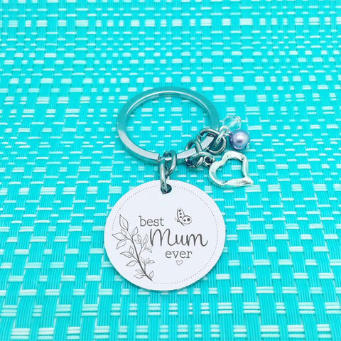 Best Mum Ever Personalised Keyring, Double Sided Butterfly Design (Change Mum to another name of your choosing)