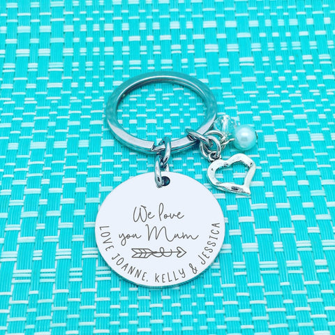 We Love You Mum Personalised Keyring (Change Mum to another name of your choosing)