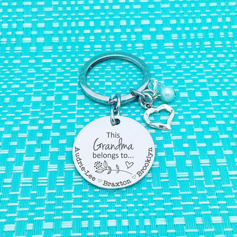 This Grandma Belongs To Personalised Keyring (Change Grandma to another name of your choosing)