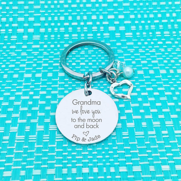 Grandma We Love You To The Moon And Back Personalised Keyring (Change Grandma to another name of your choosing)