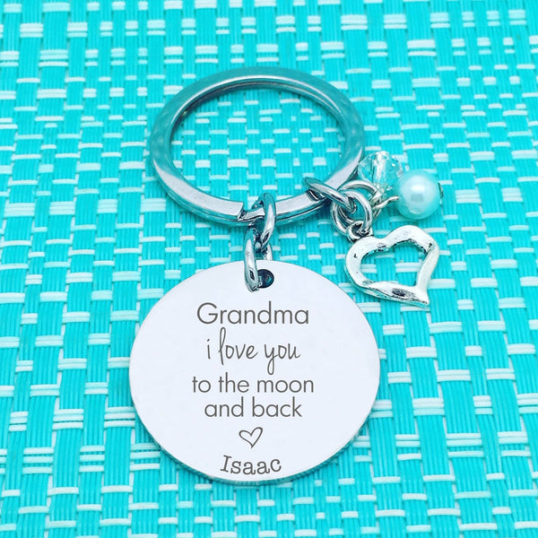 Grandma We Love You To The Moon And Back Personalised Keyring (Change Grandma to another name of your choosing)