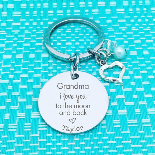 Grandma We Love You To The Moon And Back Personalised Keyring (Change Grandma to another name of your choosing)