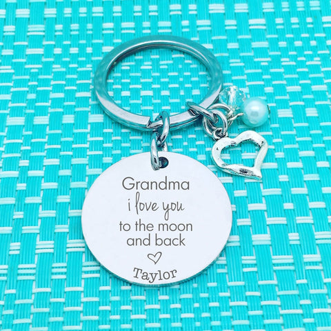 Grandma We Love You To The Moon And Back Personalised Keyring (Change Grandma to another name of your choosing)