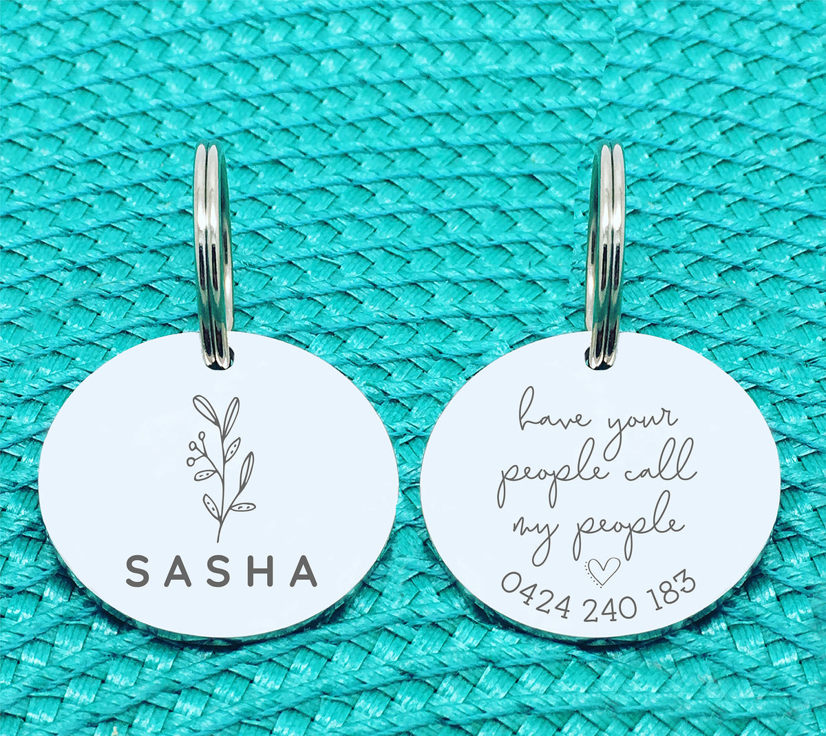 Cute Floral Double Sided Dog Tag, Have Your People Call My People, Available in Rose Gold or Silver