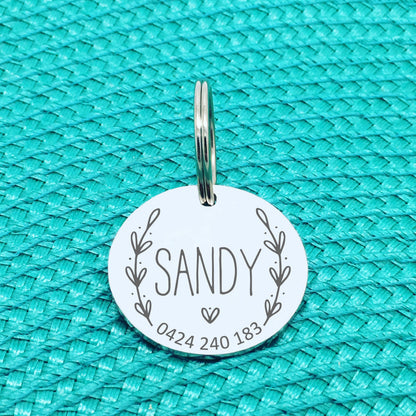 Engraved Personalised Pet Tag Penny Wreath Design