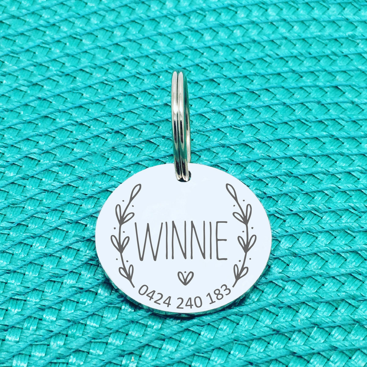 Engraved Personalised Pet Tag Penny Wreath Design
