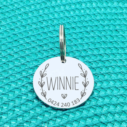 Engraved Personalised Pet Tag Penny Wreath Design