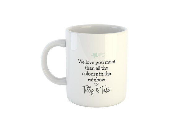 Personalised Rainbow Mug, Add Your Name To The Front & Message To The Back
