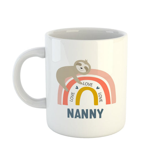 Cute Rainbow And Sloth Personalised Mug, Add Your Name To The Front & Message To The Back