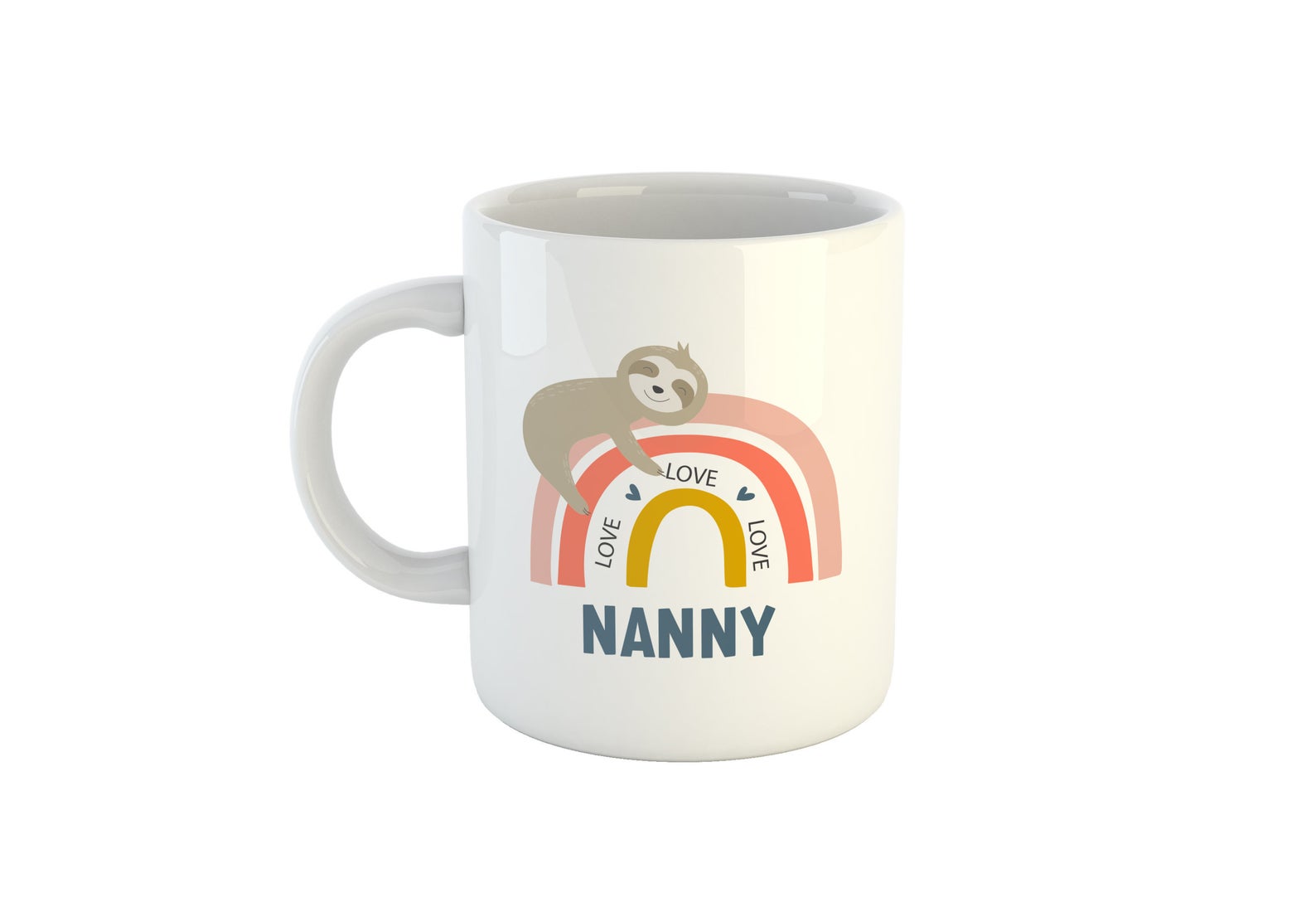 Cute Rainbow And Sloth Personalised Mug, Add Your Name To The Front & Message To The Back