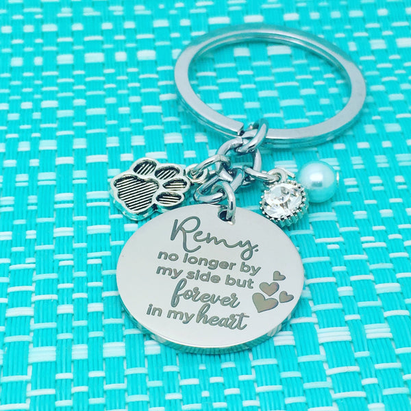 Pet Memorial Keychain, No Longer By My Side But Forever In My Heart Personalised Keyring