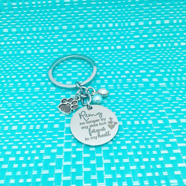 Pet Memorial Keychain, No Longer By My Side But Forever In My Heart Personalised Keyring