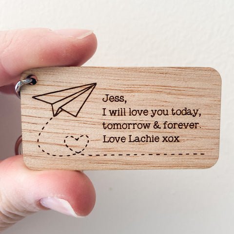 Cute little wooden personalised keyring, add your message! Personalised Valentines Day Gift